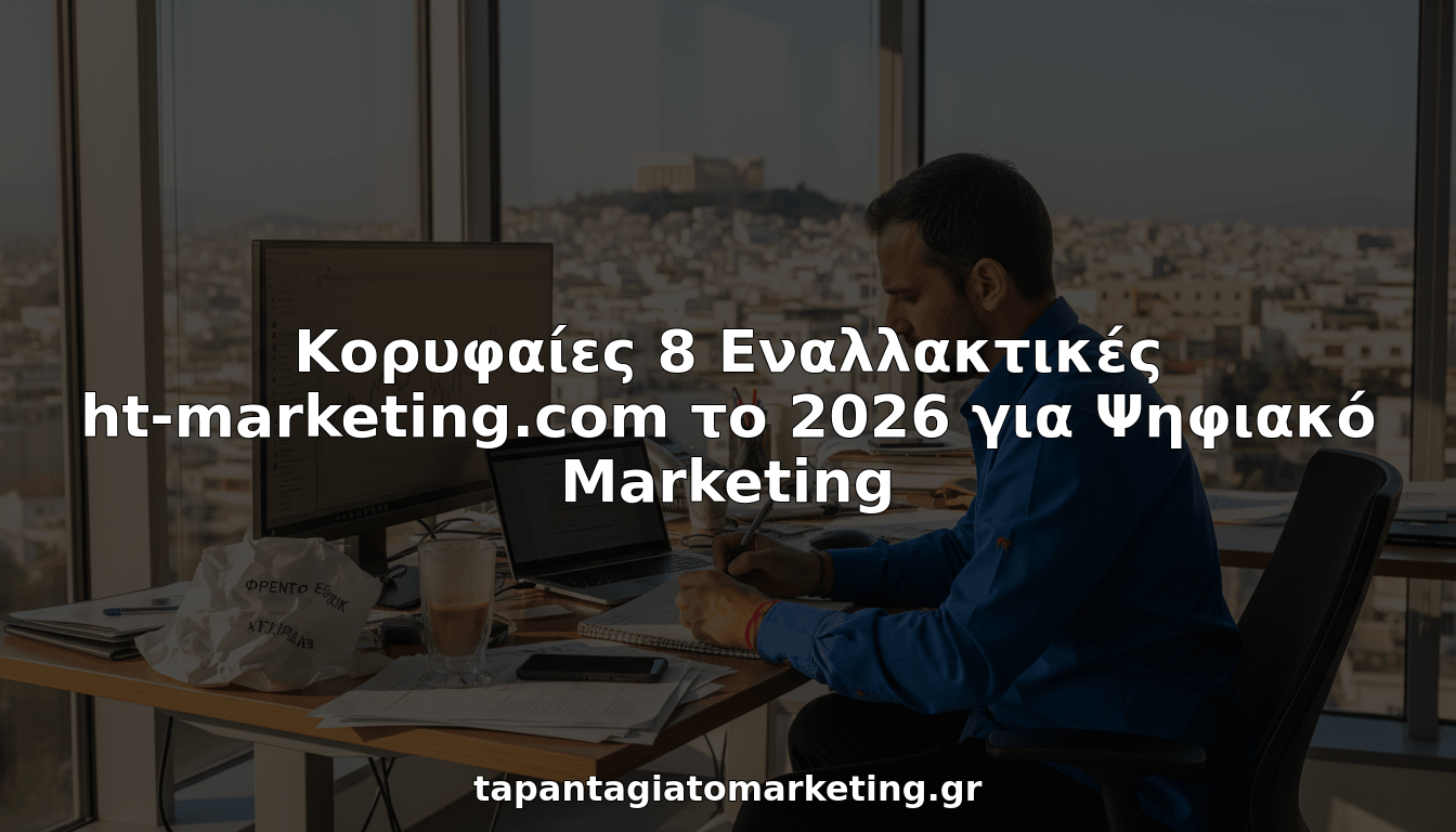 Ένας marketer εργάζεται όρθιος στο γραφείο του, σε ένα σύγχρονο workspace στο κέντρο της πόλης.