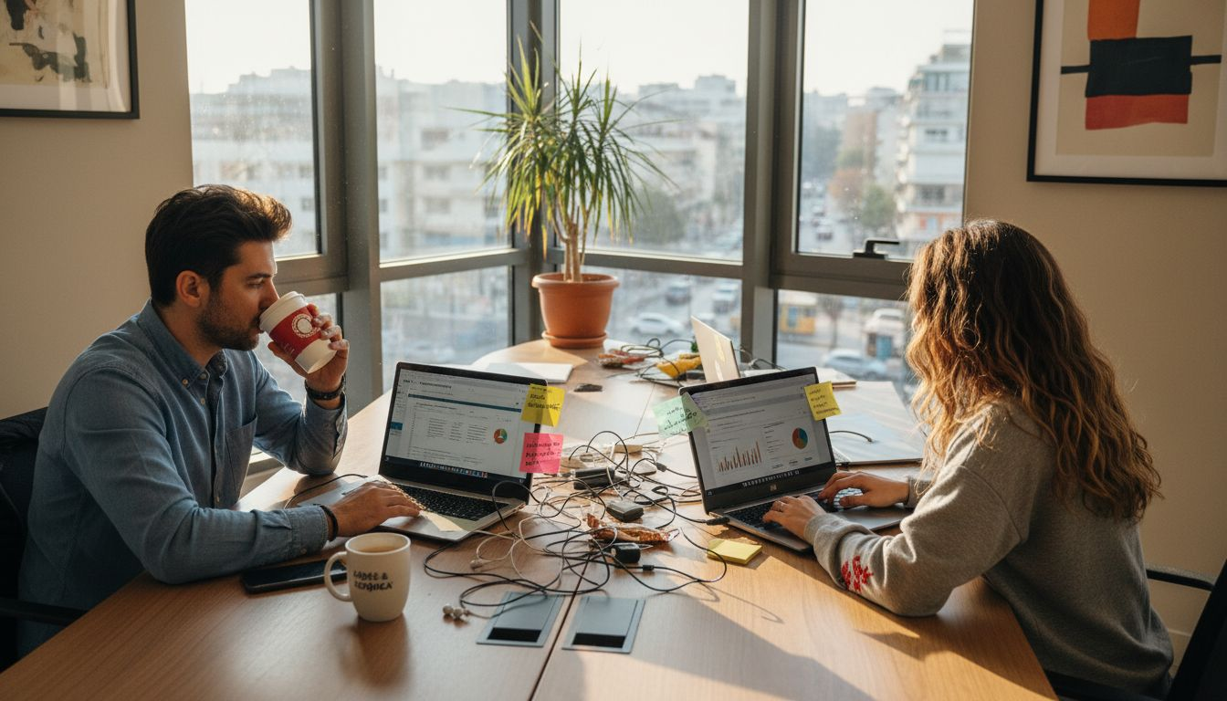 Επαγγελματίες του digital marketing εργάζονται σε έναν φωτεινό και σύγχρονο χώρο γραφείων, γεμάτοι δημιουργικότητα και ενέργεια.
