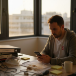 Ο υπεύθυνος εξετάζει τα στατιστικά των social media στον ειδικό χώρο εργασίας.