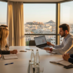 Η ομάδα marketing έχει μαζευτεί γύρω από το λάπτοπ και συζητά ιδέες.