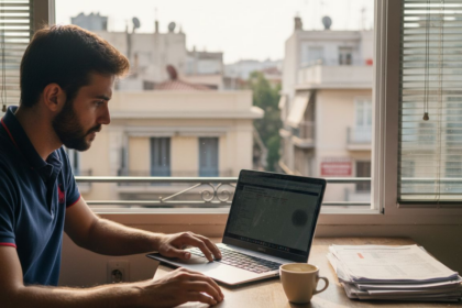 Ένας Έλληνας επιχειρηματίας παρακολουθεί τα δεδομένα που προκύπτουν από την αυτοματοποίηση των διαδικασιών του.